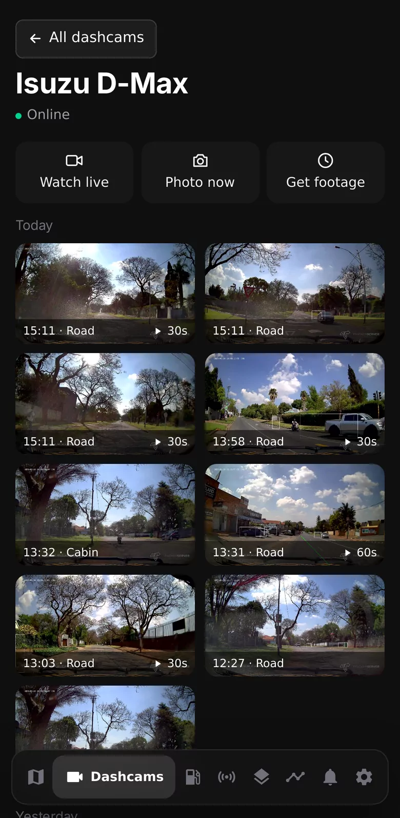 GPS Track — a dashcam's clips in the fleet app