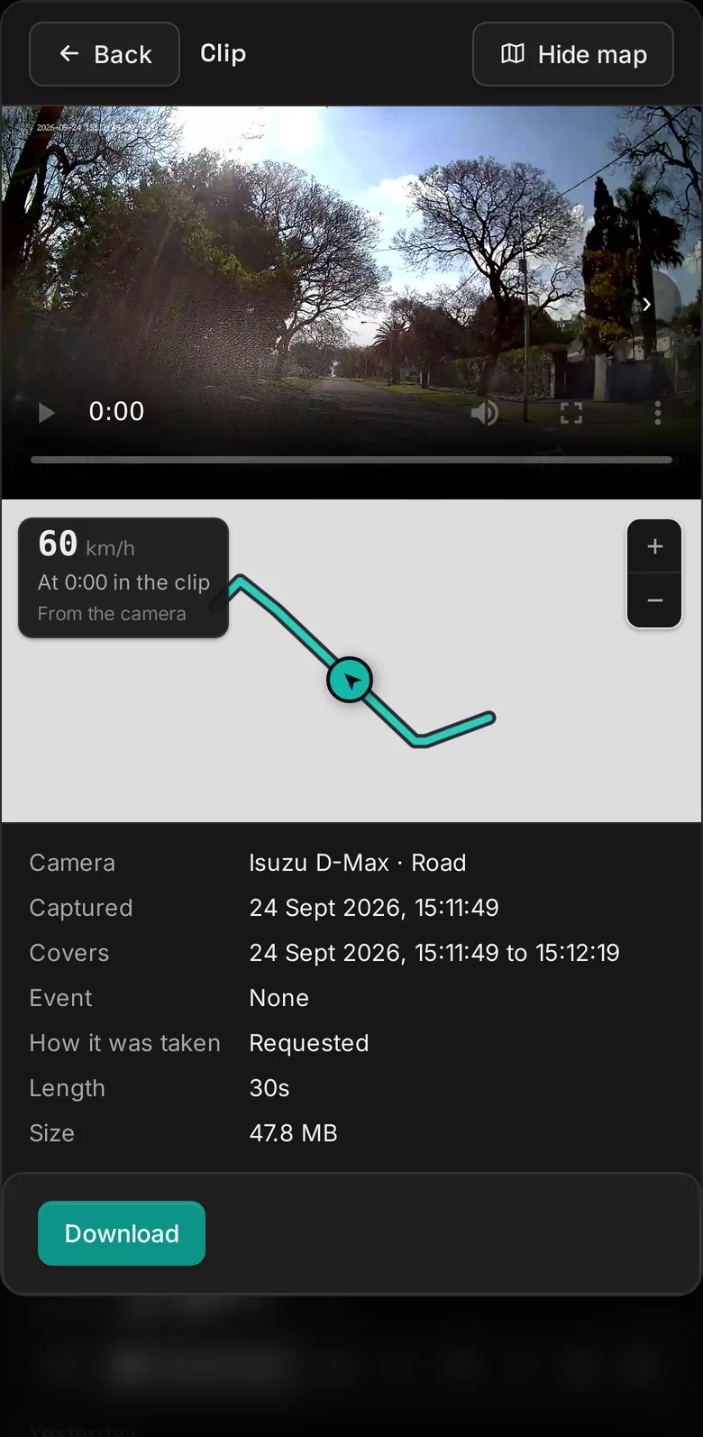 GPS Track — a clip beside the vehicle's route