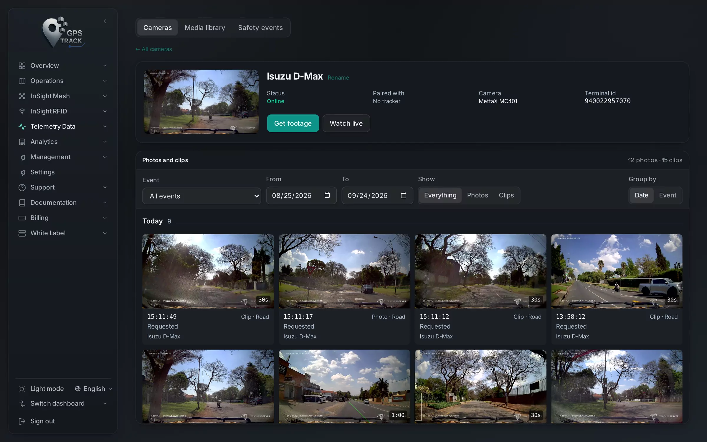 GPS Track — a dashcam's photos and clips