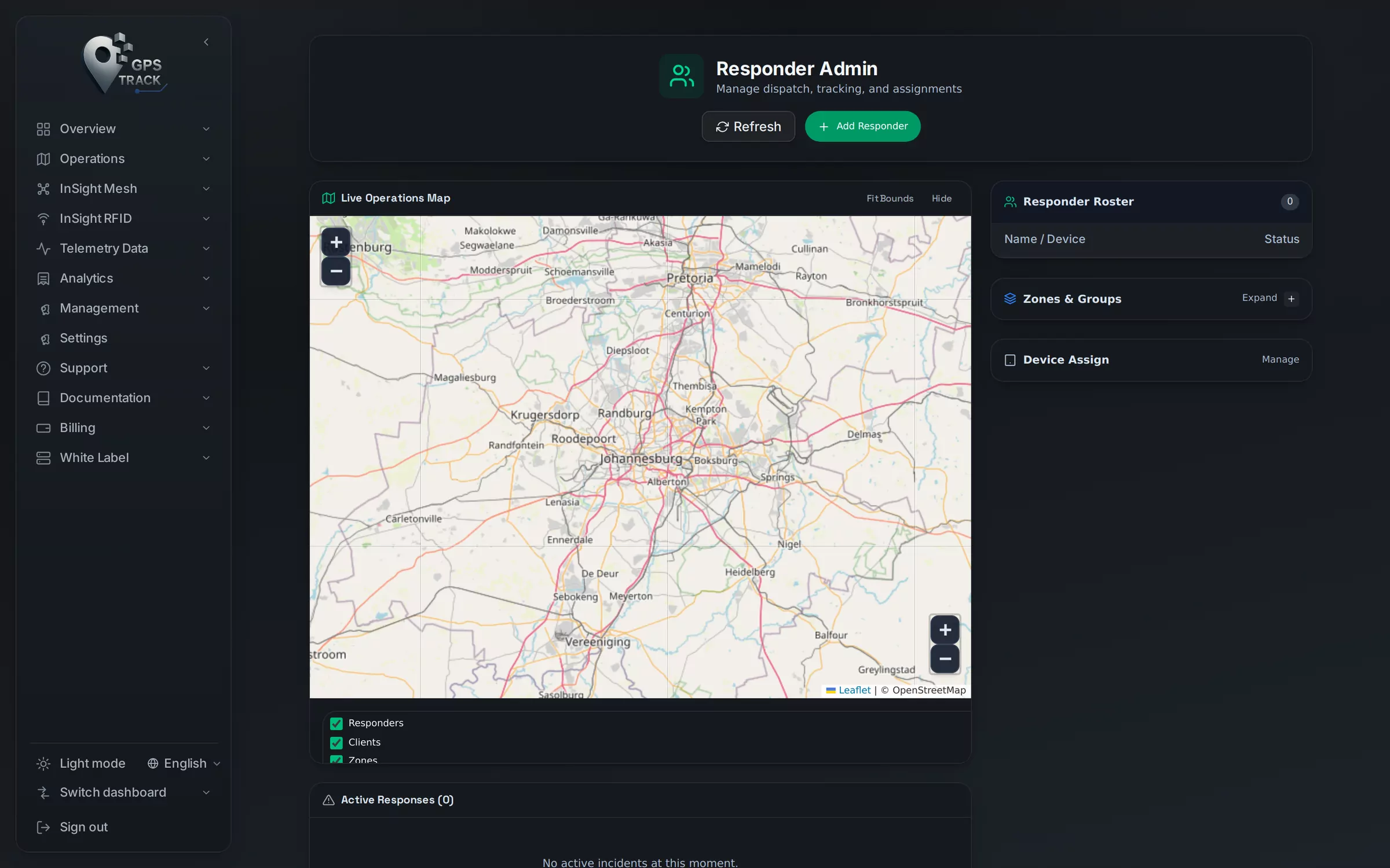 GPS Track — the responder control room and its map