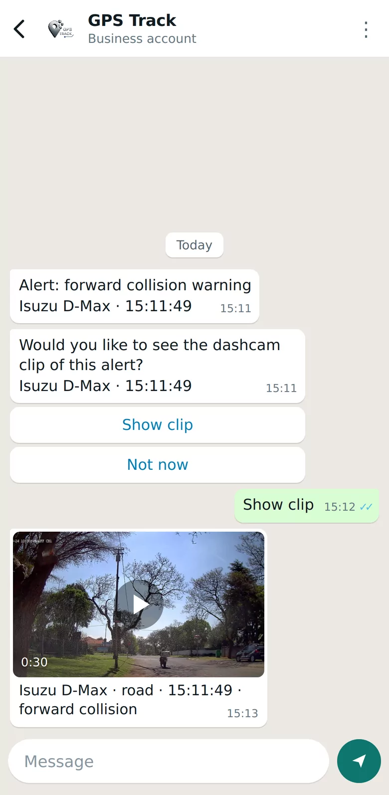 GPS Track — a dashcam alarm with its clip on WhatsApp